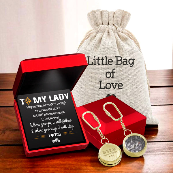 Personalized Brass Compass Keychain - Biker - To My Lady - Where You Go, I Will Follow - Ragkqj13010