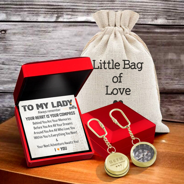 Personalized Brass Compass Keychain - Biker - To My Lady - Your Heart Is Your Compass - Ragkqj13014