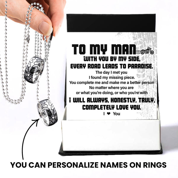 Personalized Couple Wheel Ring Necklaces - Biker - To My Man - You Complete Me And Make Me A Better Person - Ragngk26001