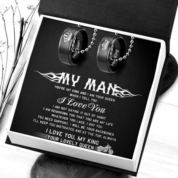 Personalized Couple Pendant Necklaces - Her King His Queen Crown Letter Necklaces - For Old School Biker - Ragnw26001