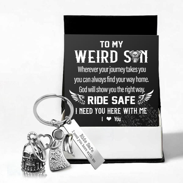 Combo Skull Gremlin Bell - Guardian Keychain - Biker - To My Weird Son - God Will Show You The Right Way - Ragnmk16002