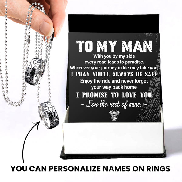 Personalized Couple Wheel Ring Necklaces - Biker - To My Man - Enjoy The Ride And Never Forget Your Way Back Home - Ragngk26002