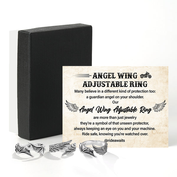 Personalized Angel Wing Adjustable Ring - Biker - To Myself - Ride Safe, Knowing You're Watched Over - Ragro34001