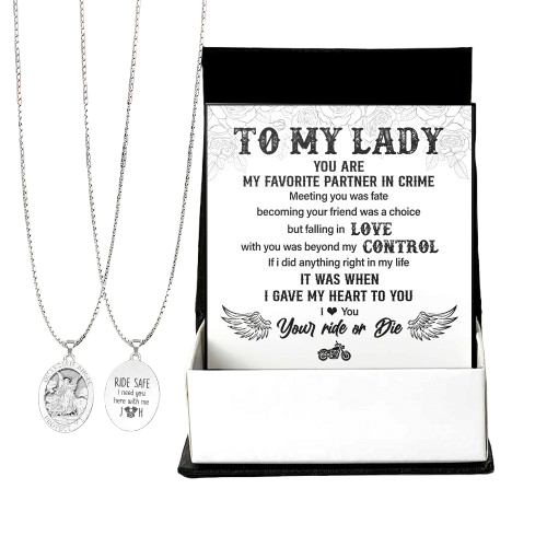 Personalized Guardian Angel Necklace - Biker - To My Lady - You Are My Favorite Partner In Crime - Ragngl13008