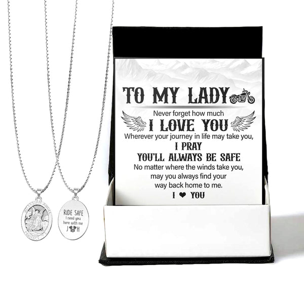 Personalized Guardian Angel Necklace - Biker - To My Lady - I Pray You’ll Always Be Safe - Ragngl13002