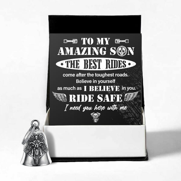 Personalized Angel Wings Motorcycle Bell - Biker - To My Amazing Son - The Best Rides Come After The Toughest Roads - Ragnme16004